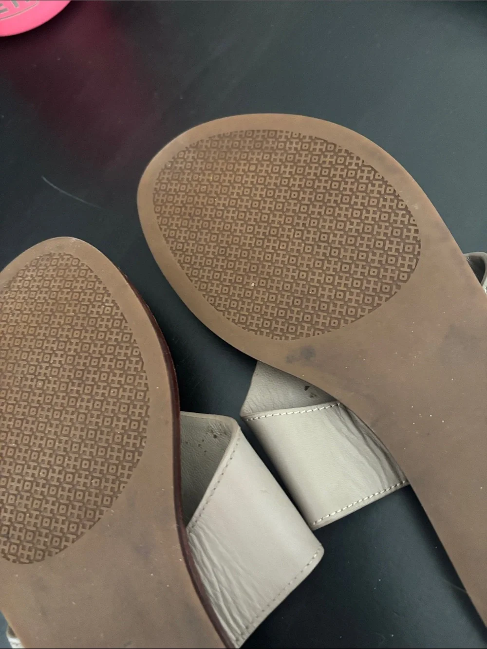 Tory Burch Neutral Leather Logo Thong Sandals